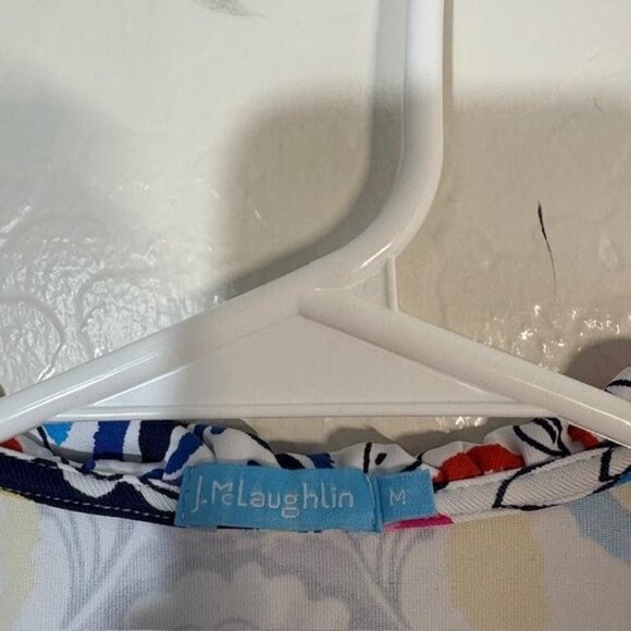 J.McLaughlin Shirt Womens Medium Multicolor Ruffle V Neck 3/4 Sleeve Stretch - Picture 3 of 7